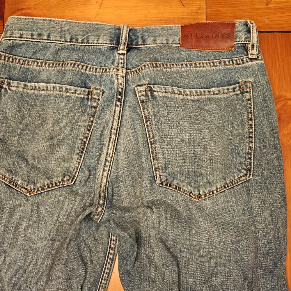 ALLSAINTS Straight Leg Boyfriend Jeans Blue Wash Distressed Cuffs Womens Size 26 - Picture 4 of 8